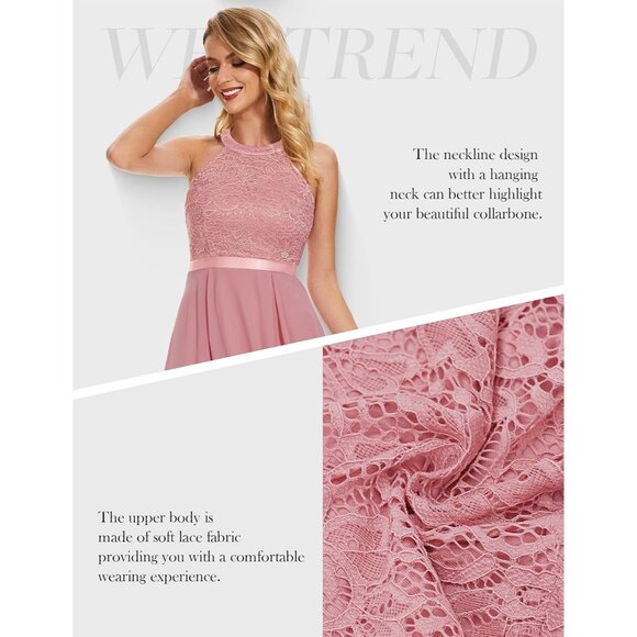 Women's Formal Dress Halter High Low Prom Bridesmaid Chiffon Nylon - Picture 6 of 6